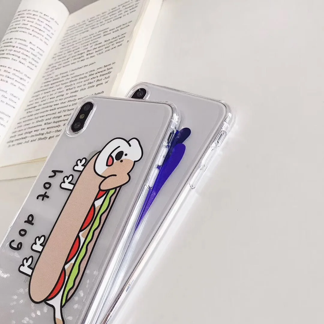 DECOCASE Lovely Bear Puppy Hot Dog Clear TPU Phone Case for iPhone 6 6s 7 8 Plus X XR XS Max Cover iphone plus phone case |