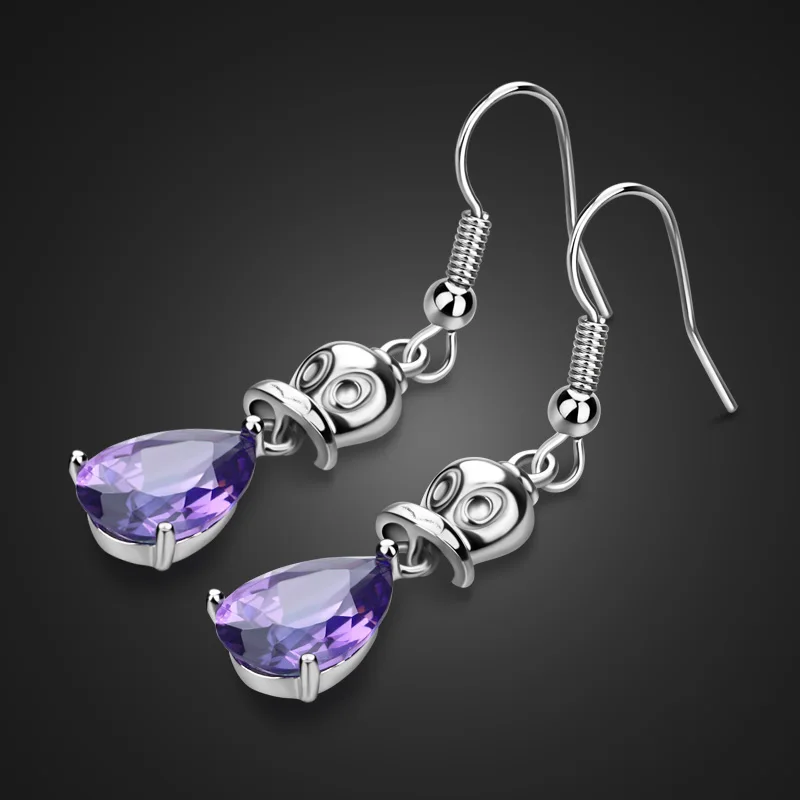 Серьги скелетоны из серебра 925 пробы с фиолетовым Цирконом|Серьги-подвески| |