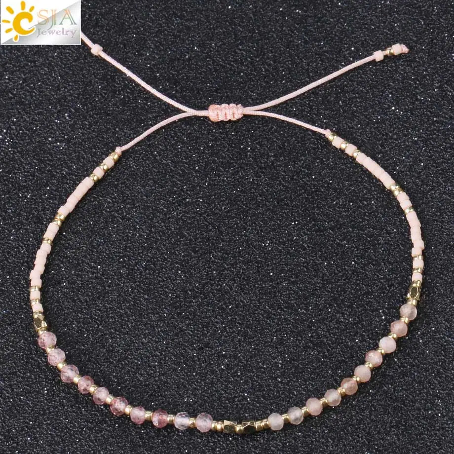 Sun Agate CSJA, нежные браслеты Miyuki, Boho, шикарный, натуральный камень, плетеный браслет для женщин, мини, из бисера, богемные ювелирные изделия ручной работы, S431 - Окраска металла: Sun Agate