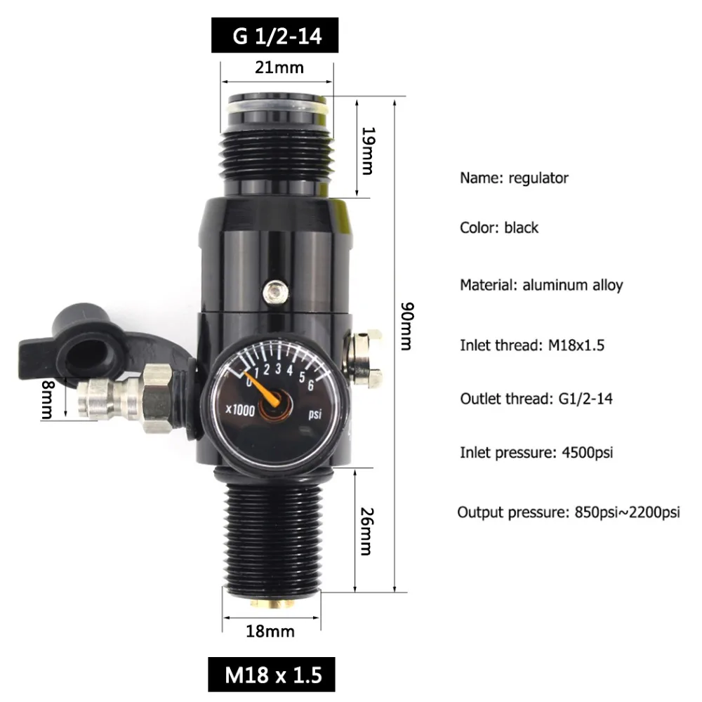 PCP Пейнтбол ВВС гПа регулятор бака M18x1.5 клапан 300bar 4500psi входе 850psi 1500psi 1800psi 2200psi