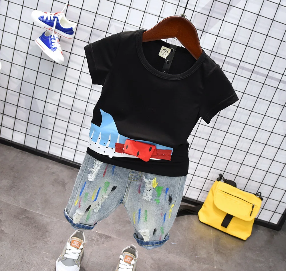 Kids Clothes Summer Baby Boy Letter Toddler Boys Clothing Sets New Children Cotton Suit T Shirt + Shorts 2-7Y |