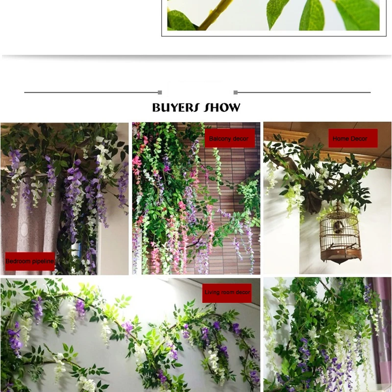 Xuanxiaotong 180 см Wisteria Искусственные цветы из ротанга Свадебные цветы украшение арки Настенный декор поддельные цветы лозы