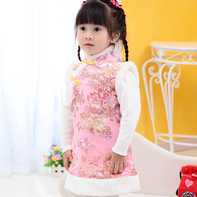 

Girl Dress Cotton Sleeveless Kids Cheongsam Baby Girls Qipao