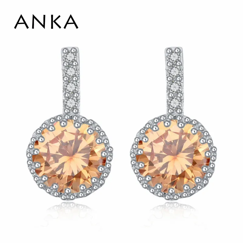 

ANKA round stud earrings for design women luxury top zirconia CZ paved rhodium plated wedding earings fashion jewelry #111240