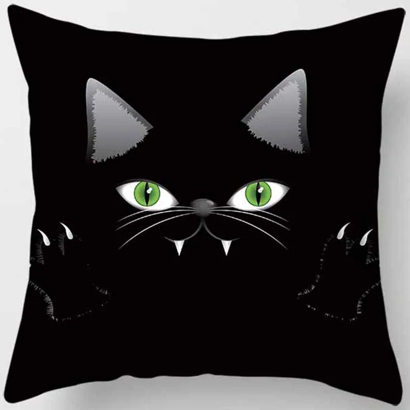 Забавный чехол для подушки на Хэллоуин с рисунками кошек из мультфильмов. Двухсторонний чехол для подушки размером 45*45 см