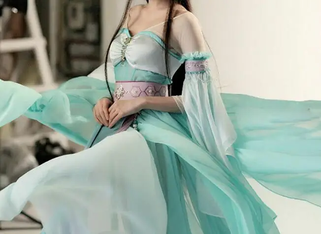 Мятный Hanfu Спагетти ремень Банкетный элегантный сексуальный древний костюм кино или ТВ Игры фотостудия фотография тема одежда - Цвет: Мятный
