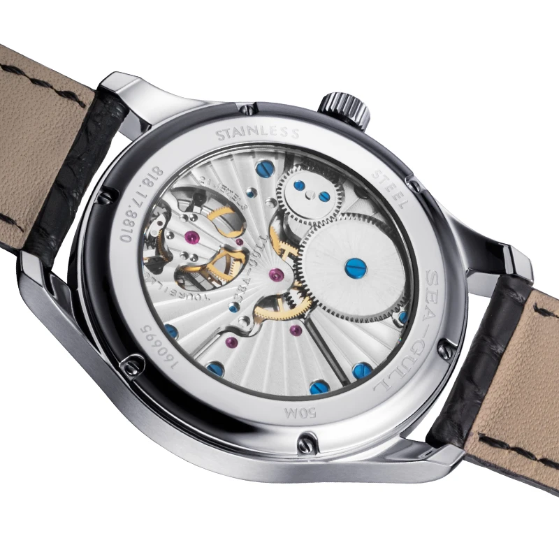 Часы Seagull ST8240W Tourbillon серия буквы Guilloche ручные ветреные из аллигаторной кожи