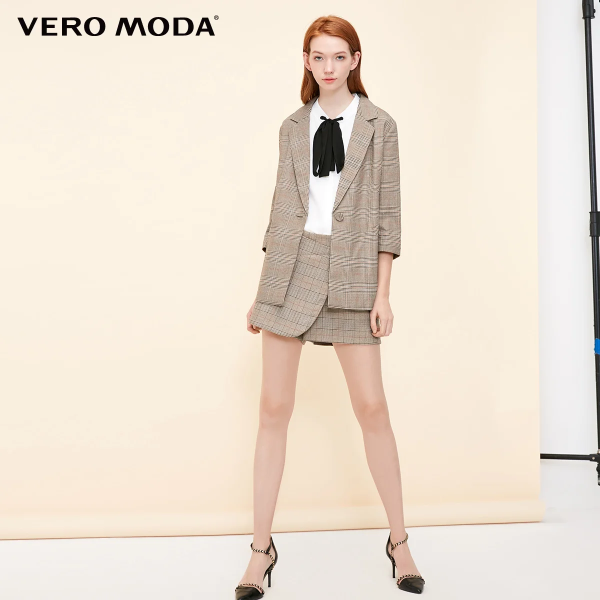 Vero Moda Женская новая клетчатая с одной пуговицей 3/4 рукавами пиджак Длинный блейзер | 318308501