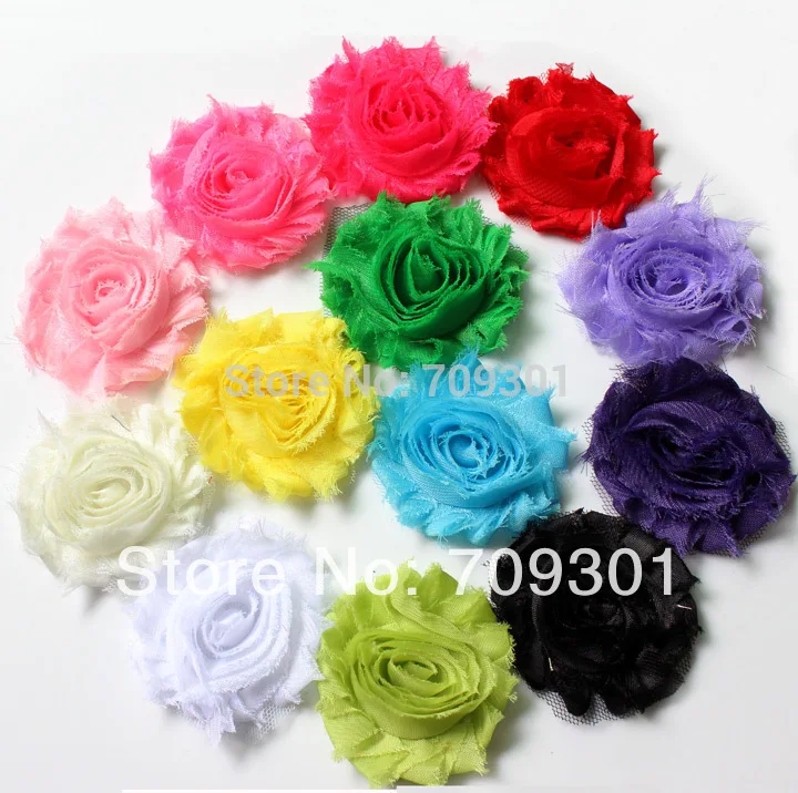 

100pcs/13 colors, 2.5" chic shabby flowers,multi frayed shabby flowers for girls headband hair clip