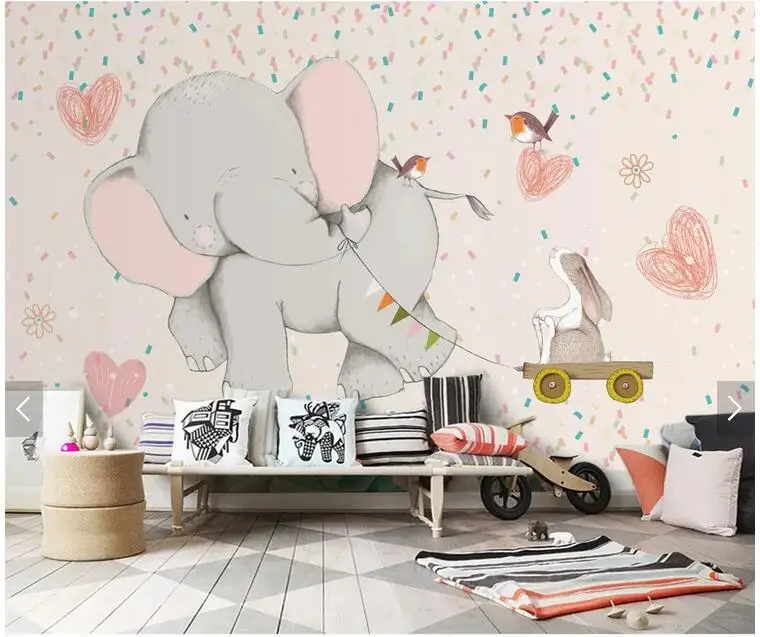 Пользовательские papel сравнению infantil, мультфильм обои со слоном росписи для детская спальня диван фон домашний декор papel де parede