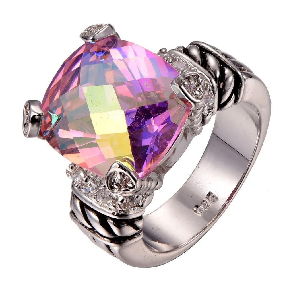 Кольцо из серебра 925 пробы с радужным кристаллом в виде Розы|ring size|ring size 6designer ring |