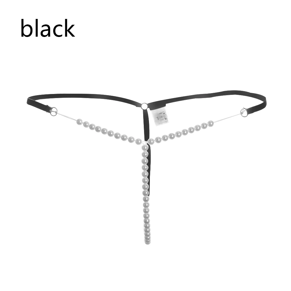 Black 1 шт.,, сексуальные женские стринги с жемчугом, эластичные плавки, стринги, трусы, бесшовное нижнее белье, стринги, ночное белье, трусики - Цвет: Black