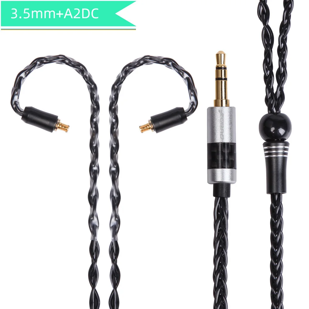 black 3.5mm A2DC FDBRO MMCX 2Pin 0,78 мм A2DC 8core с серебряным покрытием кабель наушников 2,5/3,5/4,4 мм наушники с уравновешенным якорем кабель для SE846 SE535 H2 H3 ue900 - Цвет: black 3.5mm A2DC