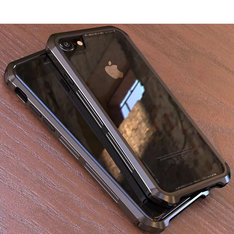 Чехол для IPhone X, 6, 6 S, 7, 8 Plus, роскошный чехол Luphie, алюминиевая металлическая рамка+ 9H стеклянная задняя крышка для iPhone8 IP731 - Цвет: Black Black
