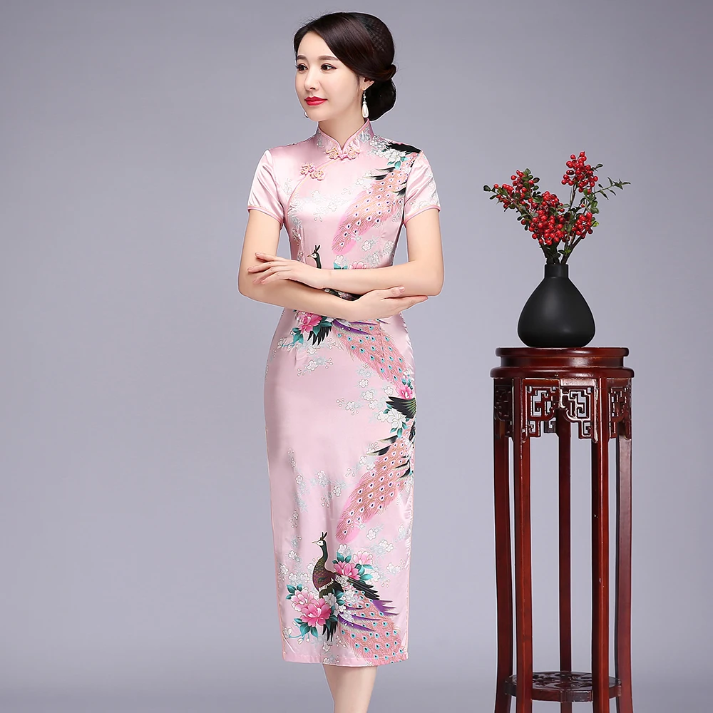 

Традиционное Восточное женское длинное вискозное платье Qipao, пикантное летнее китайское платье с высоким разрезом, зеленое платье-Ципао с ц...