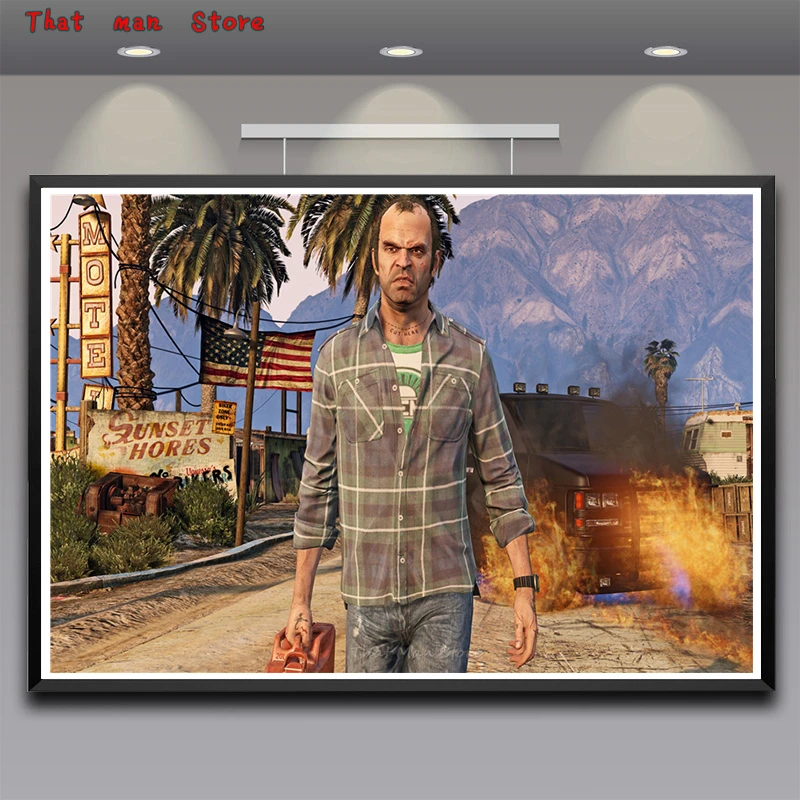 GTA 5 игровой плакат Grand Theft Auto V видео настенные художественные плакаты и печати для гостиной стены без рамы 42*30 см - Цвет: Красный