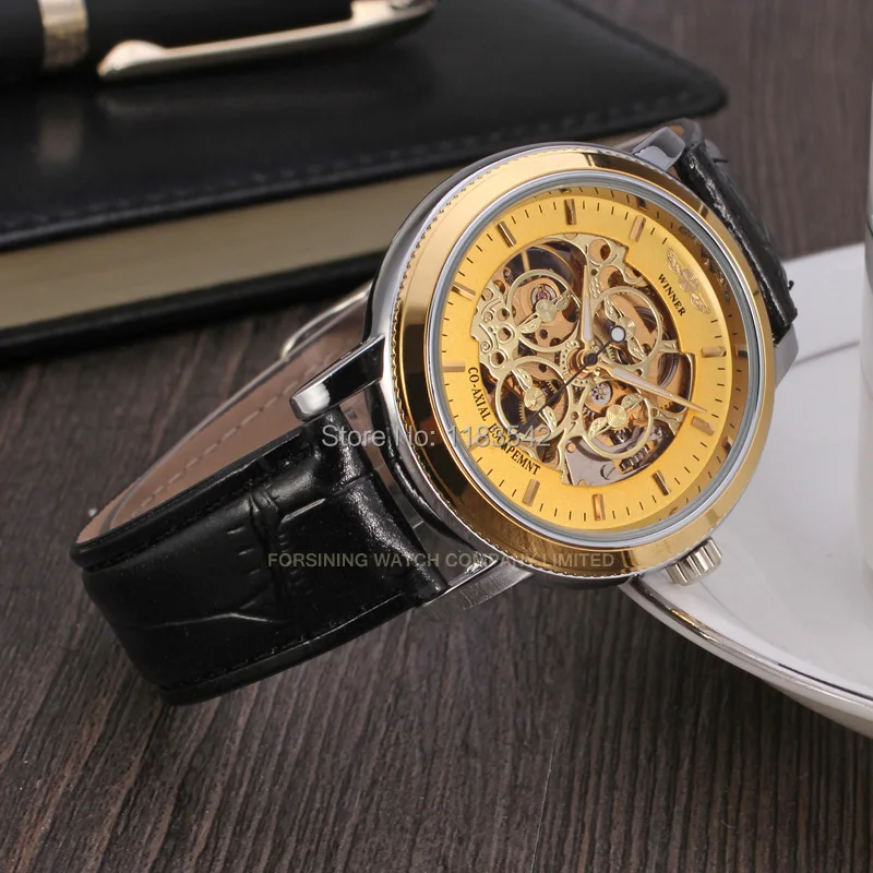 Winner мужские часы модные механические кожа кристалл стимпанк Аналоговый