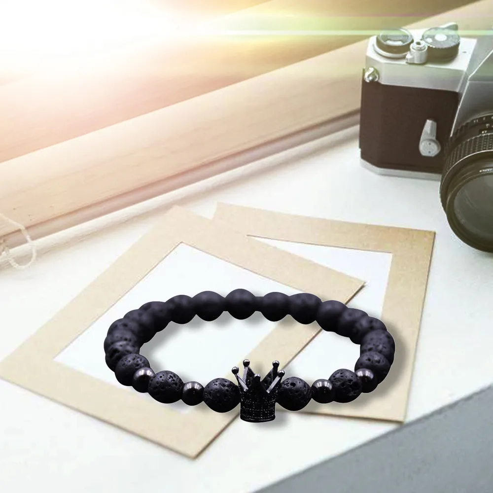 2018 мужской модный магнитный браслет с бусинами белый натуральный камень Корона