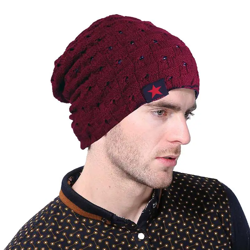 Громоздкая мешковатые шапочка зимняя Шапки для Для мужчин теплый Skullies шапочки