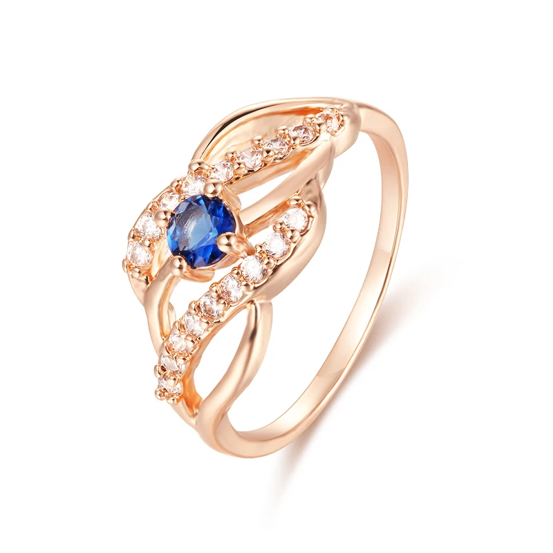 FJ 11MM Wedding Party Jewelry Bands 585 Gold Color Rose Rings Royal Blue Stone White Zircon Women Ladies | Украшения и аксессуары