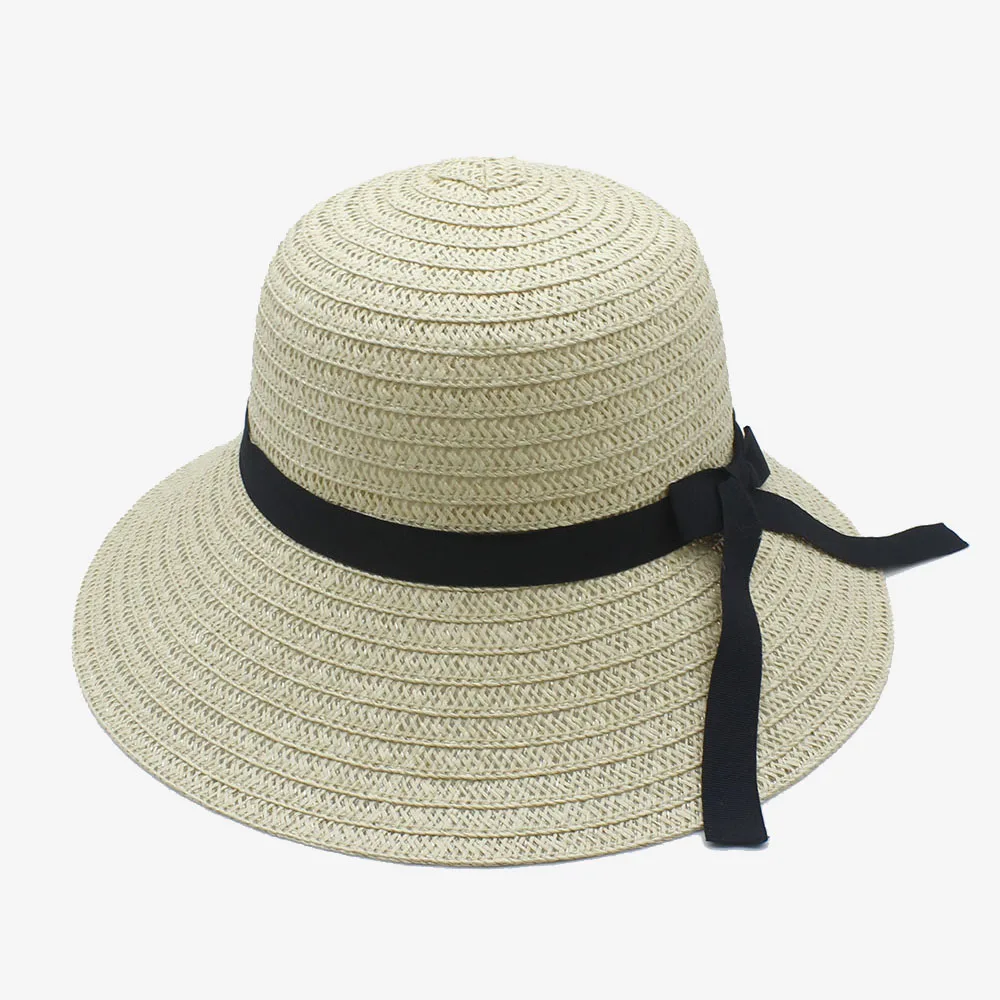 Модная Летняя женская соломенная шляпа с широкополыми полями от солнца черной