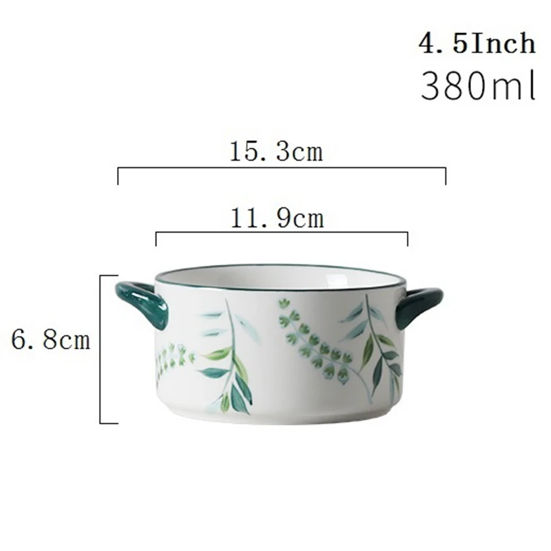 4/4. 5/5. 5 дюймов зеленый узор Керамика миска для супа риса Nood Ramen салат с ручкой