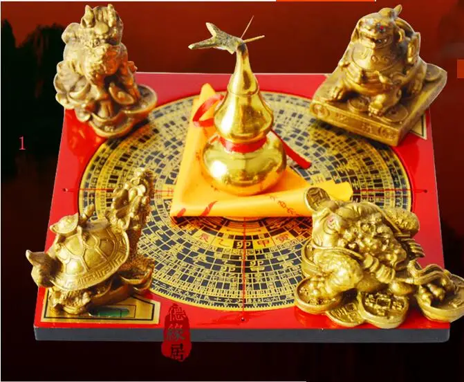 15 см Чистая медь пять сокровищ дракон черепаха золотой единорог подъемный компас