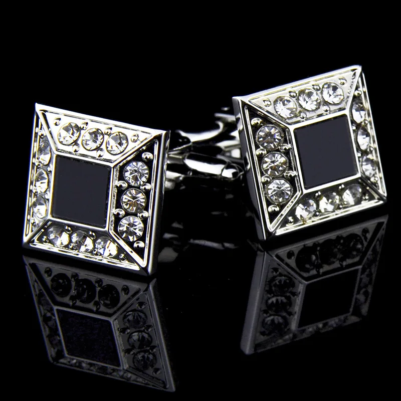 Bridegroom Wedding Party Business Men French Shirts Cuff Links Black Glaze Glass Zircon Cufflinks Silvery Cufflink With Gift Bag | Украшения