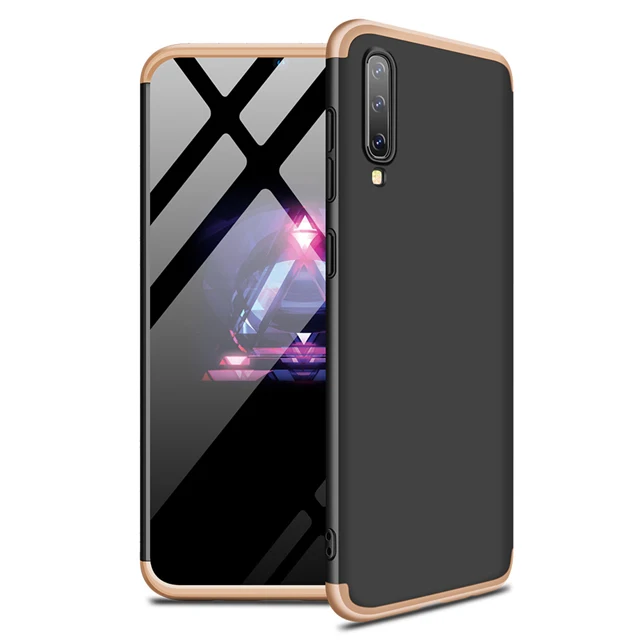 gold and black 3-в-1 чехол-накладка для samsung Galaxy A10 A20 A30 A40 A50 A70 ПК Жесткий матовый чехол-гибрид для телефона чехол-Броня с защитной оболочки Coque - Цвет: gold and black