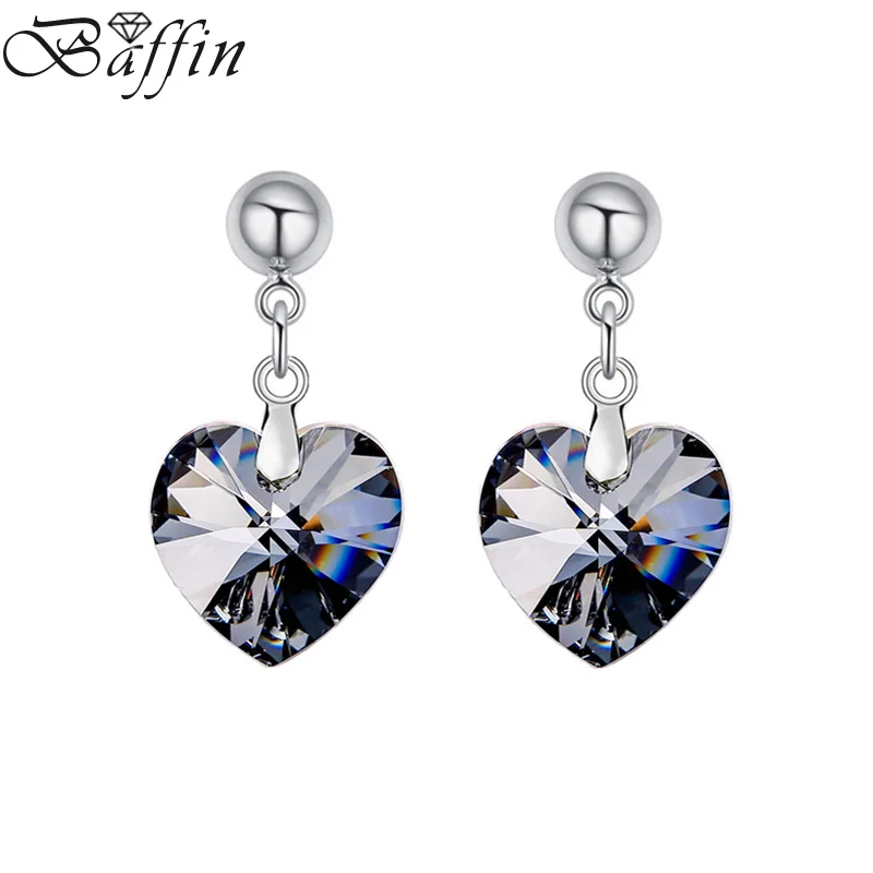 Crystal Silver Night BAFFIN Висячие серьги для женщин, модные оригинальные хрустальные серьги SWAROVSKI в форме сердца, подарок на день матери - Окраска металла: Crystal Silver Night