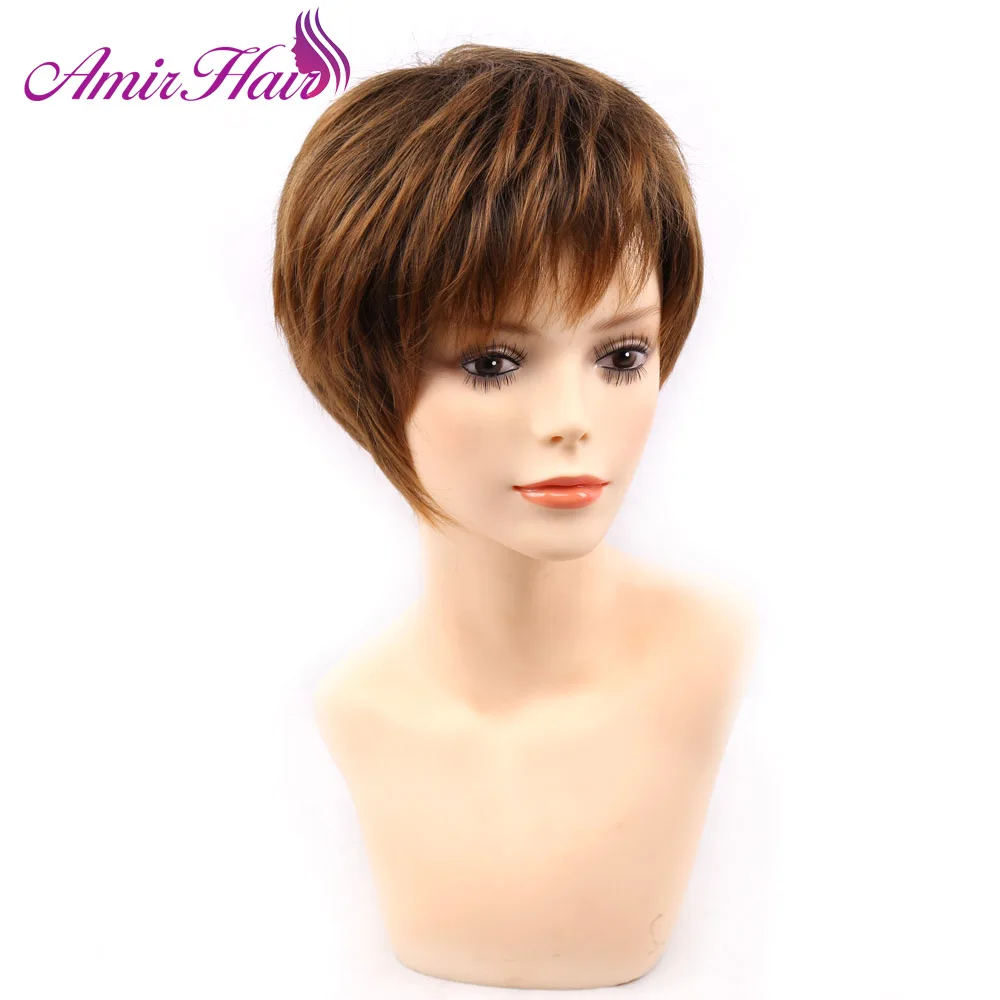 Амир блонд короткая женская стрижка, пышные прямые pelucas pelo натуральные короткие синтетические волосы парики для американских африканских женщин