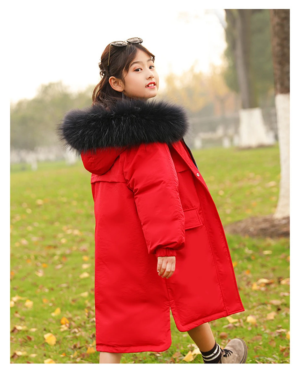 New Girls Winter Duck Down Jackets Thicken Two-Sided Wear Outerwear Coat for Teens Big Girl 4-16 Y Parkas Coat-30 Degree