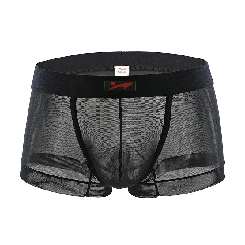 Sexy Men Underwear Transparent Mesh Boxers Shorts Man Breathable Low-waist U Convex Pouch Underpants Cueca ropa interior hombre