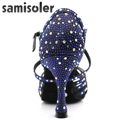 Samisoler/модельные туфли; женская обувь; zapatos de baile; обувь для латины; mujer; черный атлас; Темно-Синие стразы; женские туфли для сальсы; вечерние туфли для бальных танцев - Цвет: picture heel  10cm
