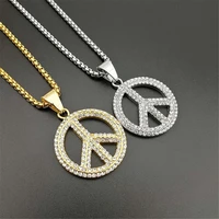 new peace symbol anti war sign necklace pendant gold color stainless steel chains for men women hip hop iced out collier jewelry