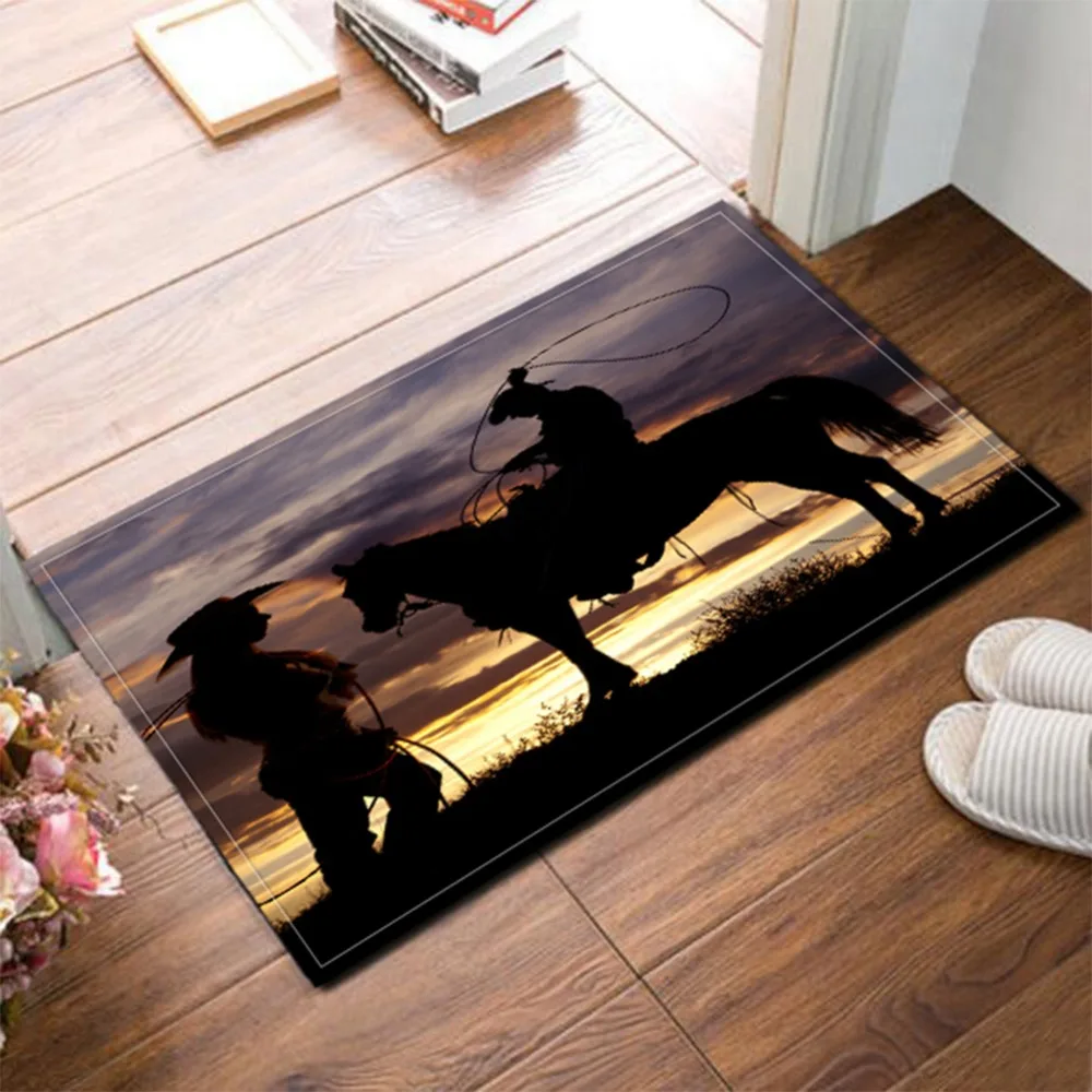 LB 60*40 Ретро напольный коврик Paniolo ковбойские девушки лошади заката для ванной - Фото №1