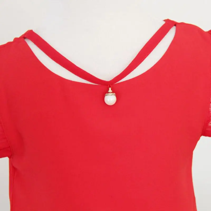 2017 летняя блузка для маленьких девочек-подростков детские шифоновые топы без