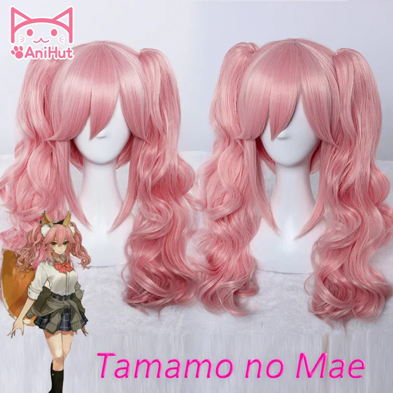 [Anihut】tamamo No Mae Wig Fate Grand Order Cosplay завитые розовые синтетические волосы аниме женские