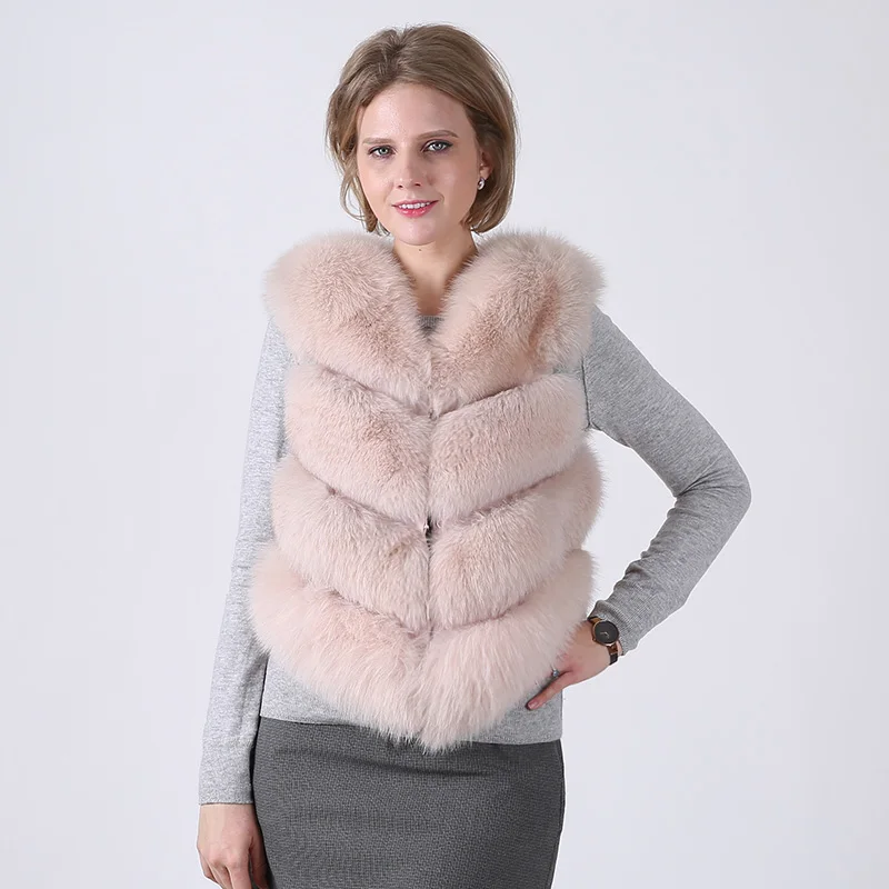 Pink Новое кожаное пальто с натуральным мехом Лисий жилет Короткая Меховая куртка без рукавов красивый мех натуральный мех лисы жилет пальто - Цвет: Pink