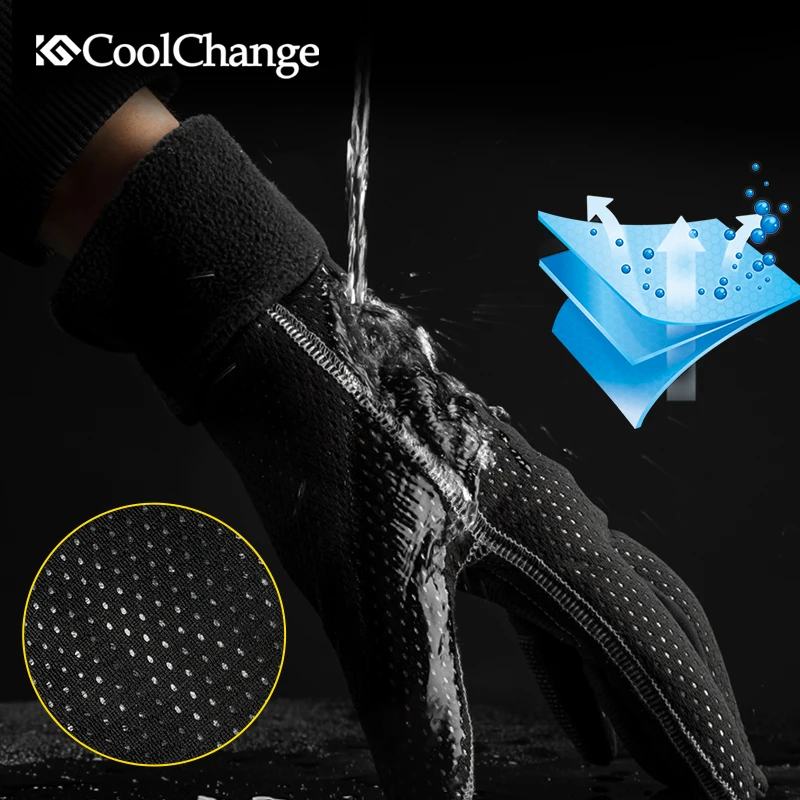 CoolChange велосипедные перчатки зимние теплые ветрозащитные MTB с сенсорным экраном