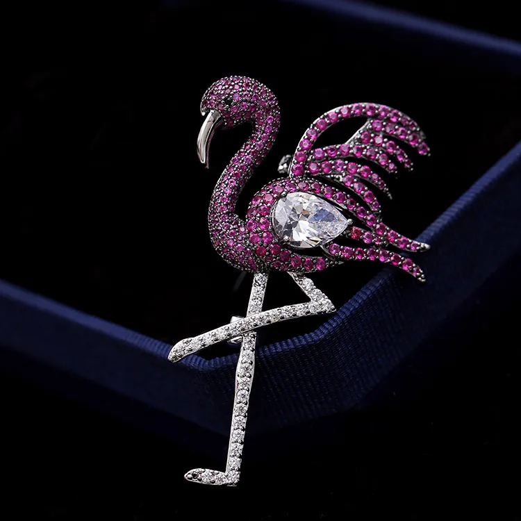 Fashion Cubic Zircon Micro Paved Elegant Flamingo Brooch Pin Broach Women Jewelry 02252 | Brooches