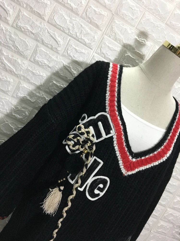 Женский вязаный длинный свитер Европейский зимний с v-образным вырезом рисунком