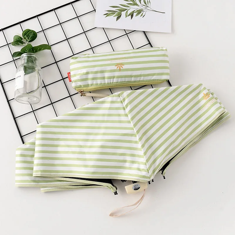 green stripes Легкий карманный мини-Зонт от дождя, женский зонт, складной, солнцезащитный, УФ-зонт, paraplegic, складной, женский, S523 - Цвет: green stripes