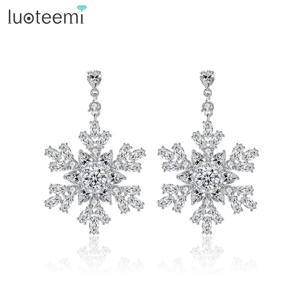 LUOTEEMI, роскошные висячие серьги со снежинками для женщин, свадебные, Помолвочные, вечерние, модные ювелирные изделия, бижутерия, подарок
