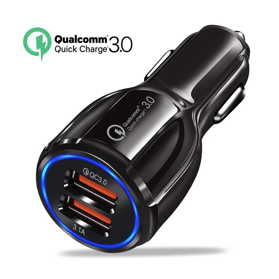 Nobel Black Автомобильное зарядное устройство QGEEM Dual USB QC 3,0, быстрая зарядка 3,0, автомобильное зарядное устройство, 2 порта, USB портативное зарядное устройство для iPhone Xiaomi - Тип штекера: Nobel Black