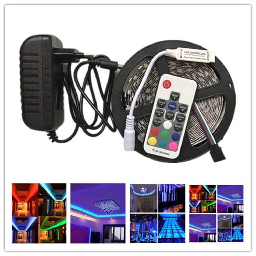 Светодиодная лента RGB 5 м SMD5050 Диодная с 17 клавишами контроллера адаптер 12 В 3 А