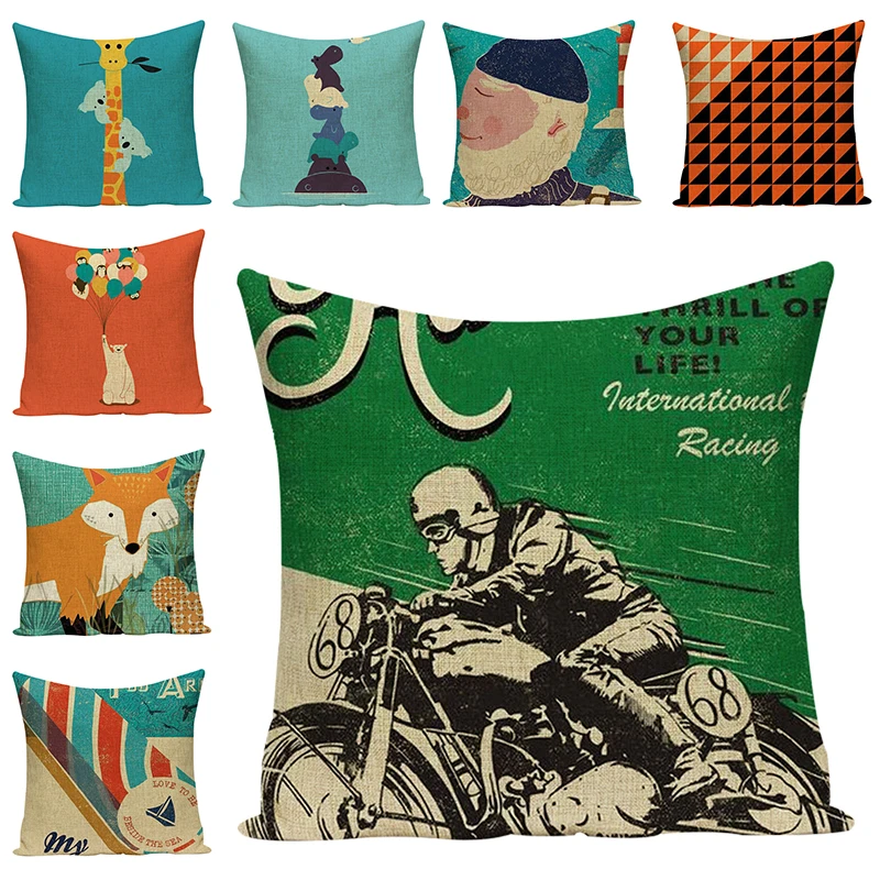 Льняная наволочка с рисунком лисы декоративная принтом аксессуары для