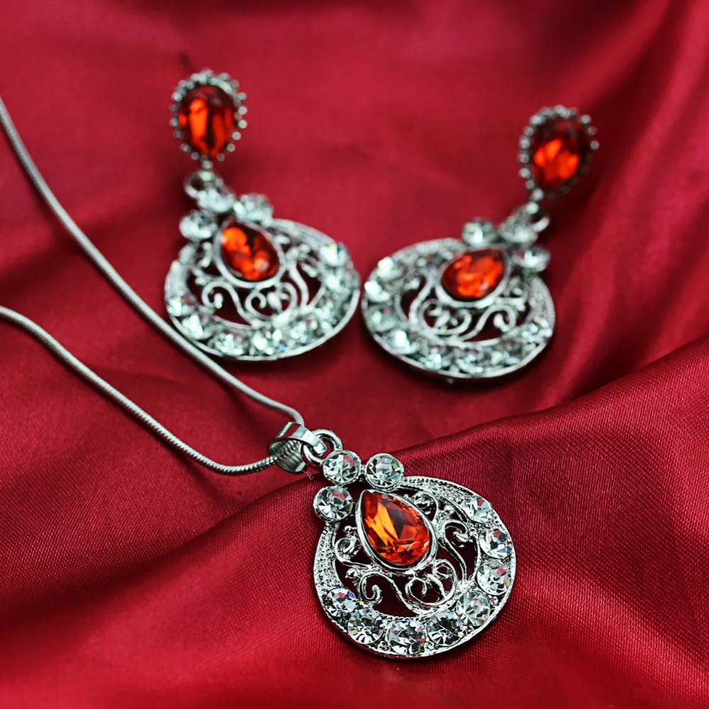 Turkish Jewelry Women Crystal Necklace Earrings Set Wedding Silver Plated Carved Parure Bijoux Mariage Joyas 20 | Украшения и