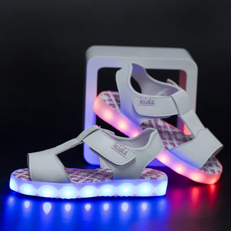 Сандалии для мальчиков и девочек с usb зарядкой детская обувь со светодиодной
