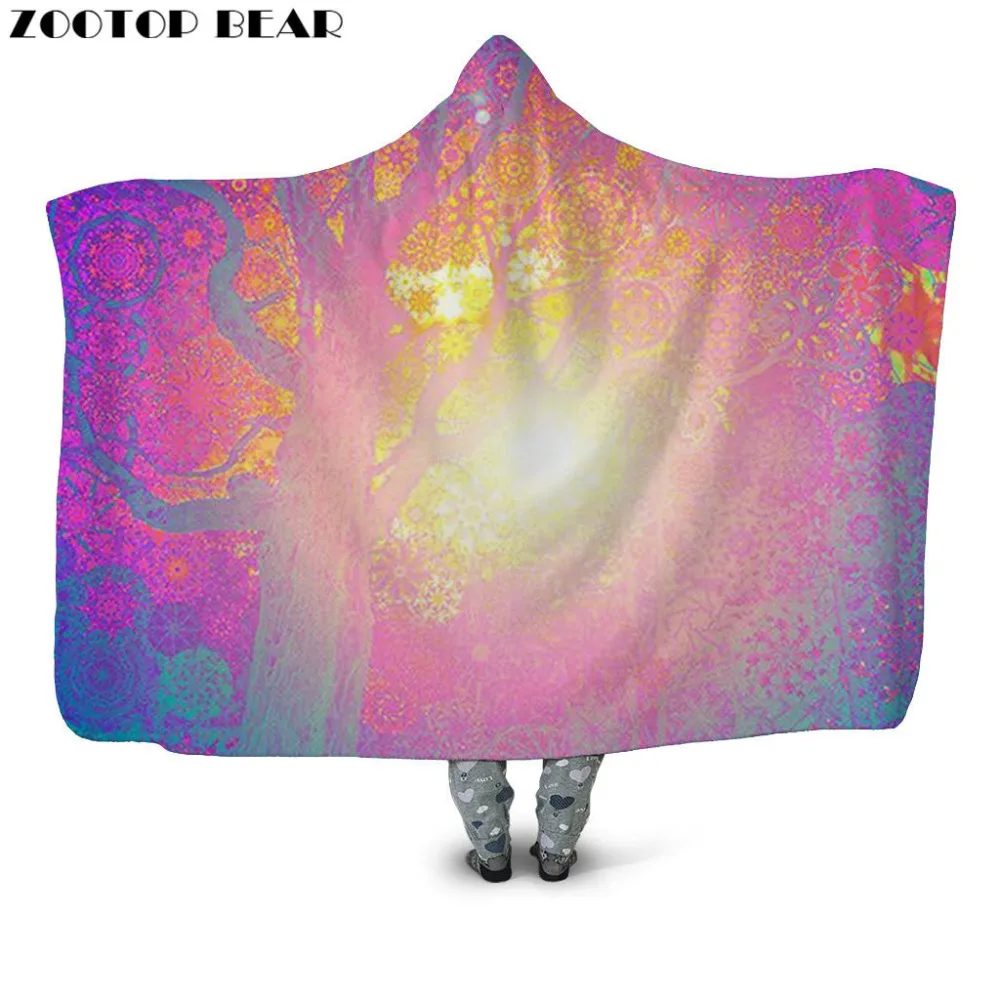 

Sun Tree Hooded Blanket Adults 3D Printing Home Fashion Soft Anime Office Quilts Girls Bedding Portable Wearable Drop Shipping
